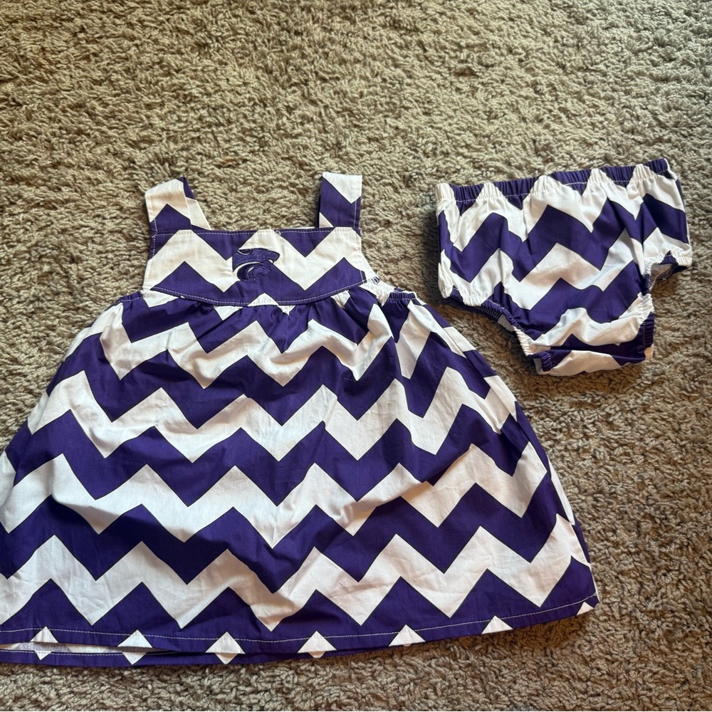 K-State powercat Purple and White Chevron Kids Dress Set